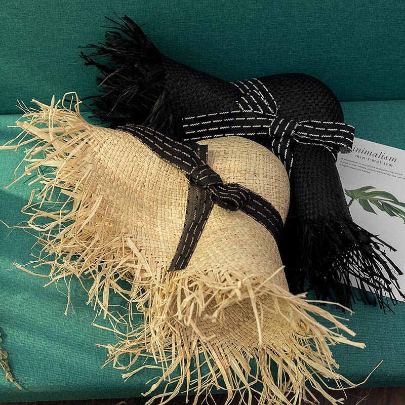 Custom Dyed Black Raffia Straw Lady Floppy Hat