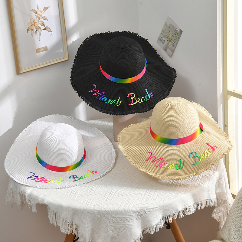 Custom Embroidery Lady Uv Protect Floppy Straw Hat