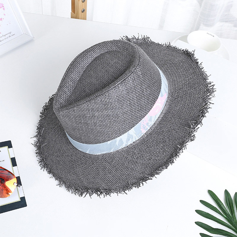 Fringe Edge Dark Grey Straw Fedora Hat for Male