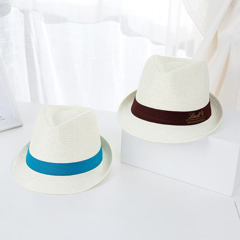 Golden Logo Trilby Sun Straw Hat for Promotion