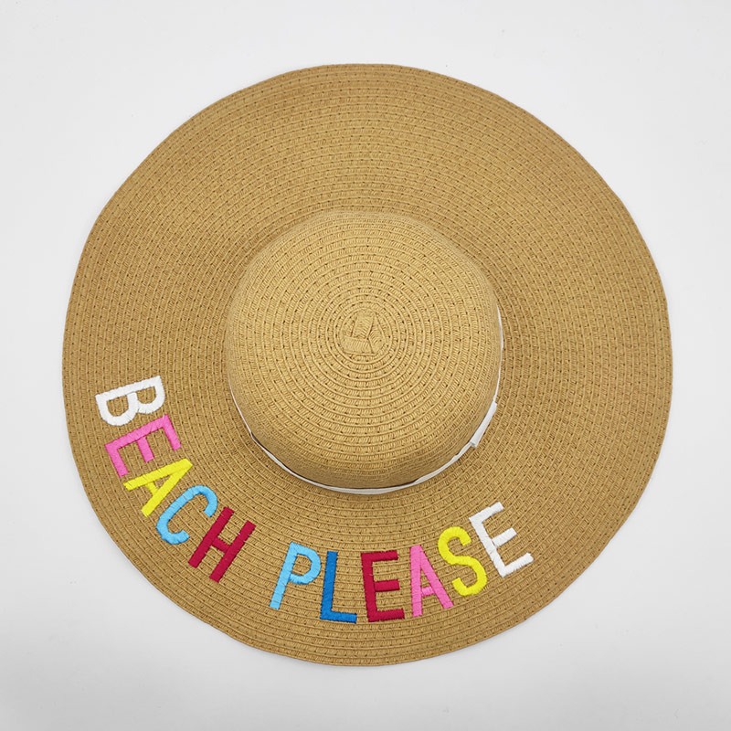 Sun Protection Beach Please Embroidery Lady Straw Hat